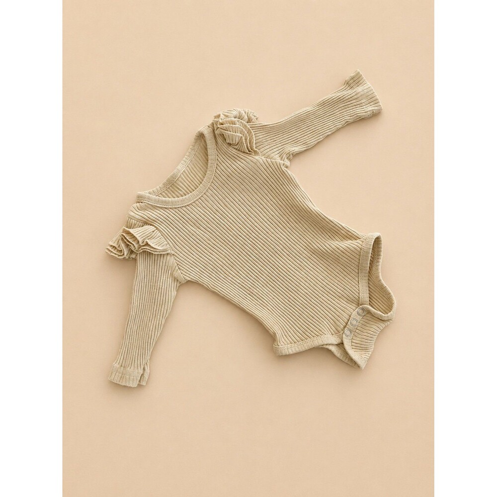 Boutique Ribbed Ruffle Bodysuit | 3–6 Months | Neutral Cream Baby One Piece